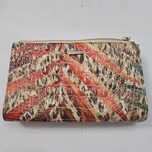 Brahmin Melbourne Daisy Large Zip Clutch Multi-Color Croc Embossed Leather